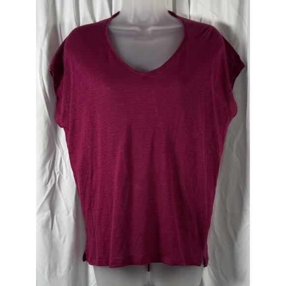 Ann Taylor Loft V-Neck Linen T-shirt Berry S Colorful Sustainable 88-05 - Picture 7 of 14